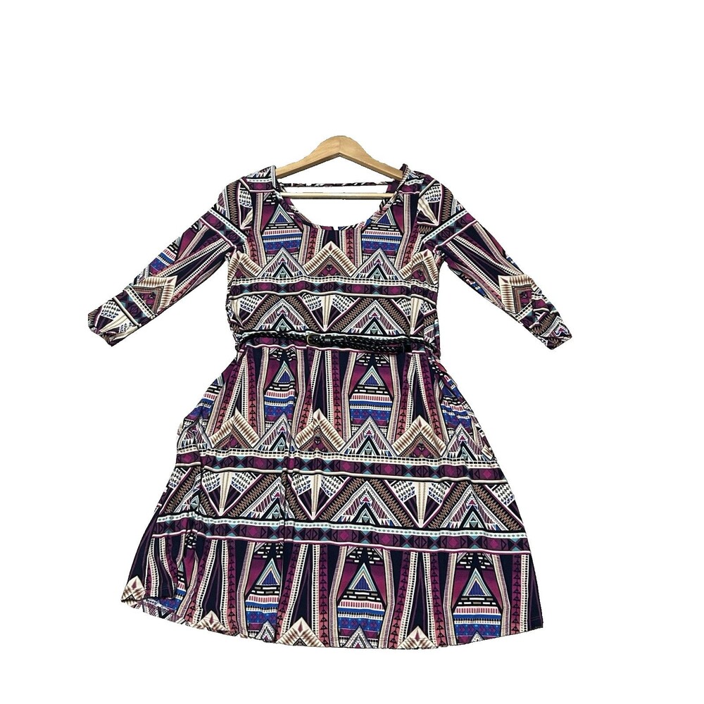 By Gishi New York Southwestern Italian Fabric Stretch Belted Lined Dress 1XL